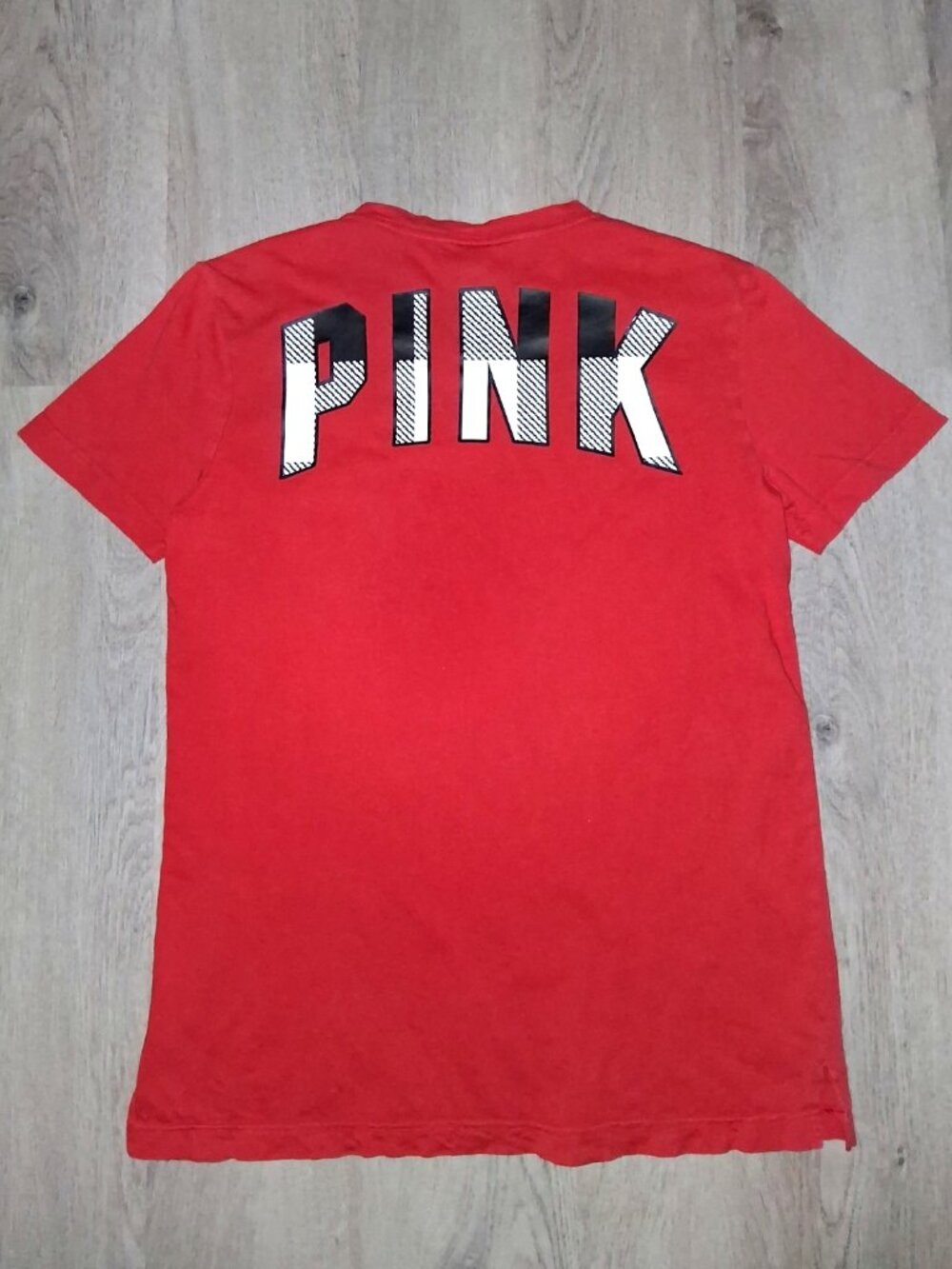 Victoria's Secret PINK Campus Pocket Tee Graphic T-Shirt Size XS Red Black Plaid